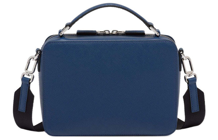 PRADA BriqueSaffiano Nylon And Leather Shoulder Bag Crossbody Bag Regular Men's Dark Blue