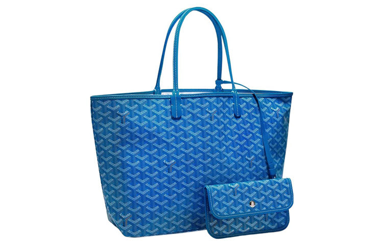 GOYARD Saint Louis Canvas With Calfskin Dog's Teeth Tote Bag Shopping Bag Handbag Small Size Unisex Blue