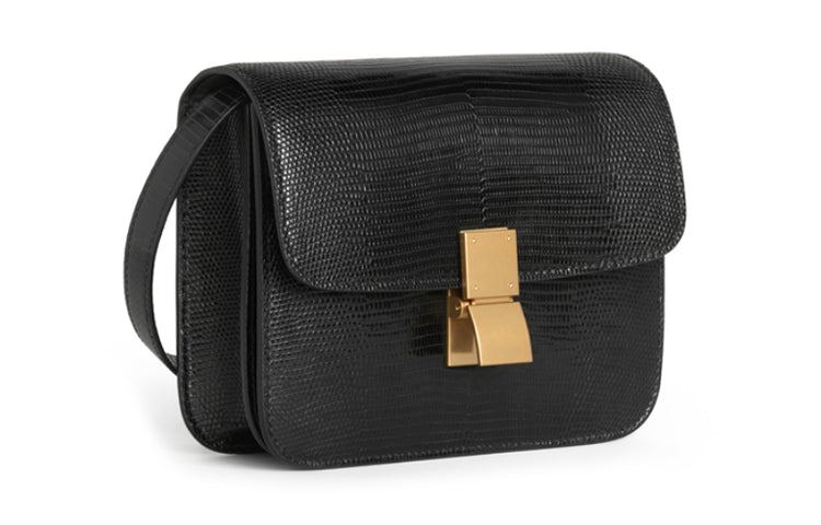 CELINE Classic Bo Lizard Skin Tofu Bag Block Handbag Shoulder Bag Crossbody Bag Teen Women's Black