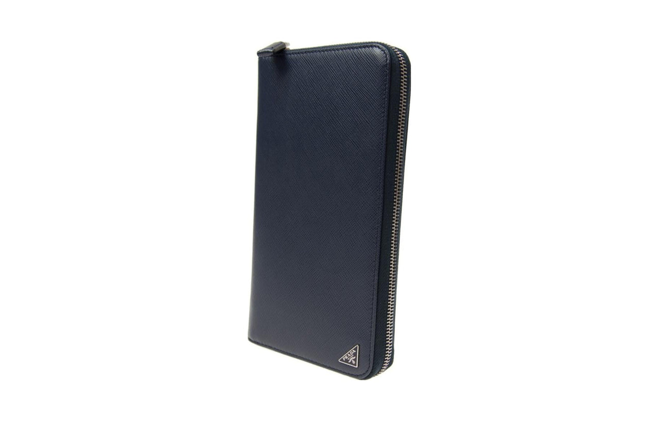 PRADA Cow Leather Clutches Wallets Men's Dark Blue