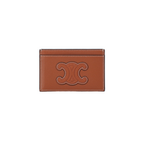 CELINE Triomphe Cow Leather Card Clip Money Clip Card Holder Women's Tan