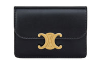 CELINE Triumphal Arch Cow Leather Coin Purses Card Holders Women's Black