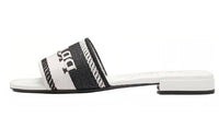 PRADA Logo Embroidered Sandals White Black Cotton