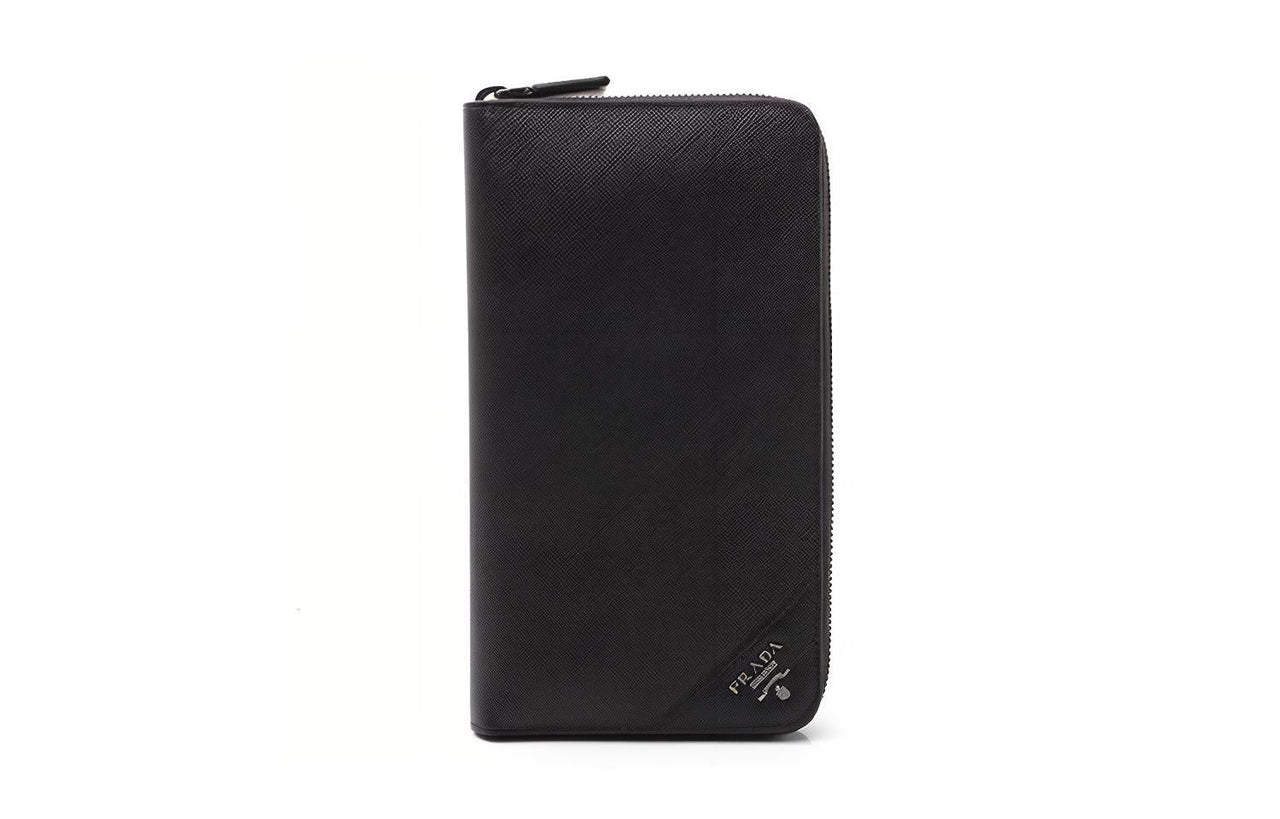 PRADA Cow Leather Money Clip Clutch Wallet Large Size Men's Black