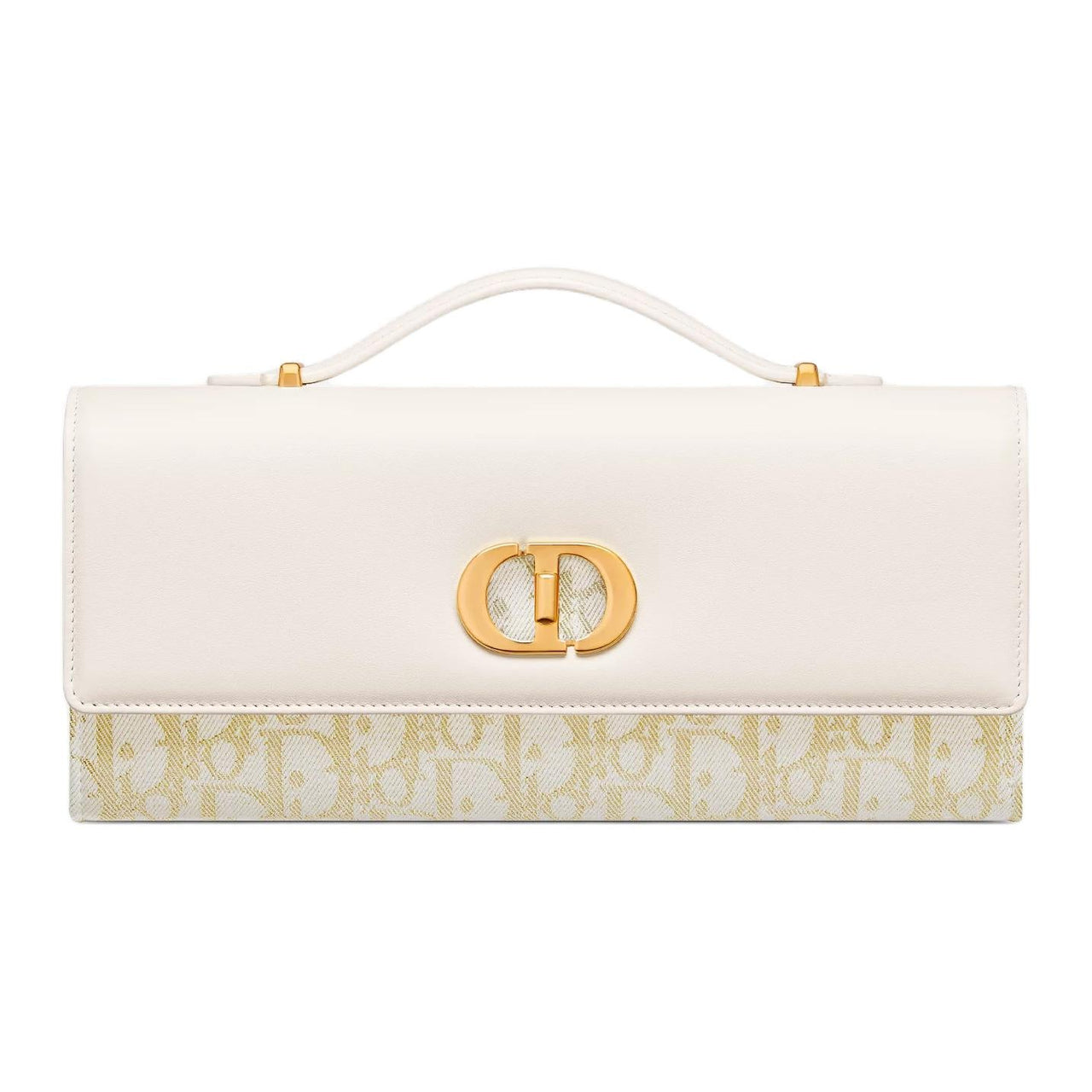 DIOR 30 Montaigne Cow Leather Handbag Women's White & Gold