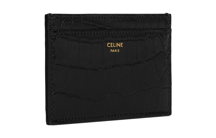 CELINE Crocodile Leather Card Holder Women's Black