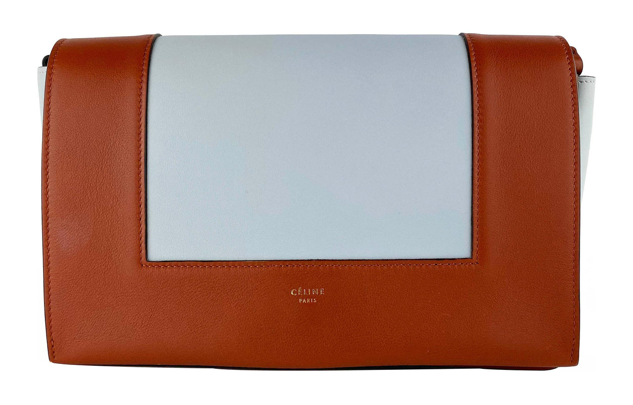 CELINE Frame Smooth Calf Leather Shoulder Bag Crossbody Bag Medium Size Women's Brown/Light Blue