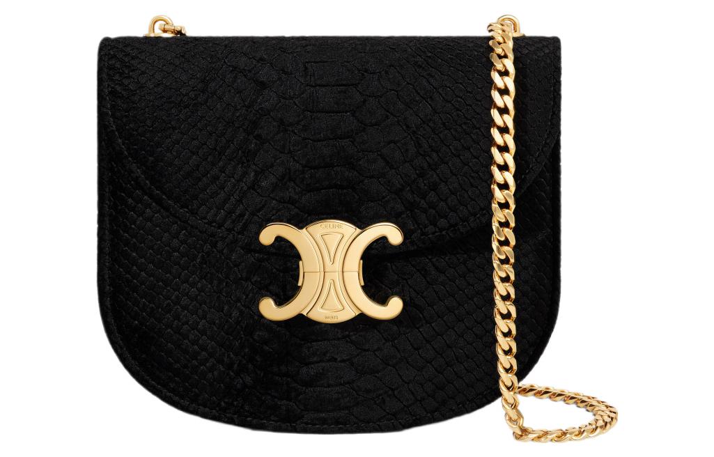 CELINE Besace Velour Shoulder Bag Crossbody Bag Women's Black