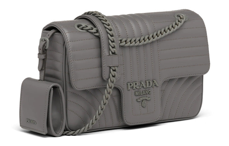 PRADA Cow Leather Shoulder Bag Women's Marble Gray