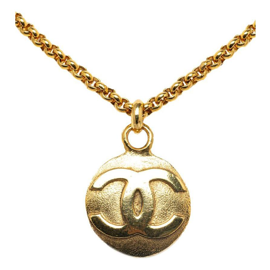 CHANEL 1980 1990 Cc Plated Circle Pendant Necklace Costume Necklace