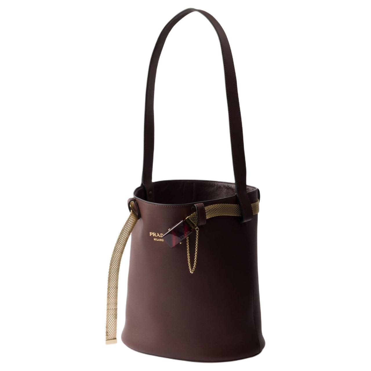 PRADA Cow Leather Bucket Bags Shoulder Bags Women's Brown