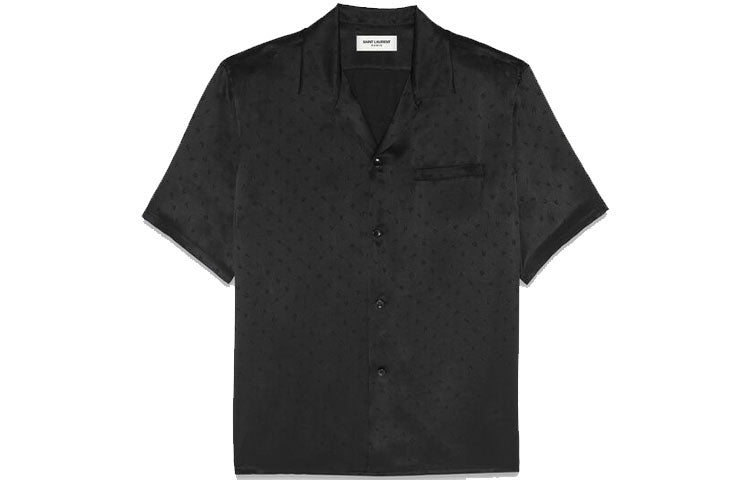 SAINT LAURENT Camp Collar Silk Satin Jacquard Shirt