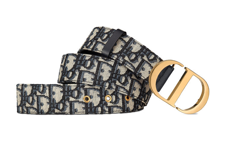 DIOR 30 Montaigne Cow Leather Belts Women's Blue Width 3.5cm