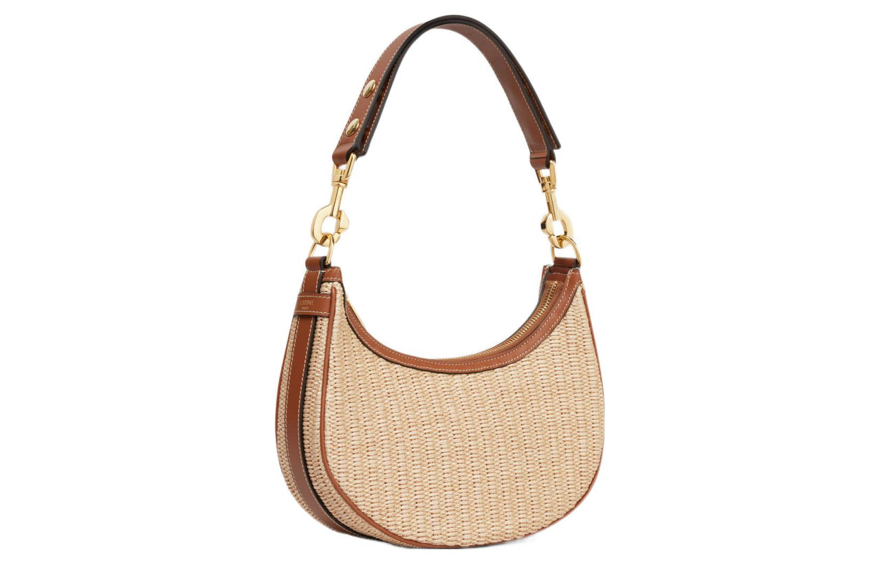 CELINE AVA Plant Material Cow Leather Patchwork Handbag Shoulder Bag Medium Size Women's Natural Color/Tan