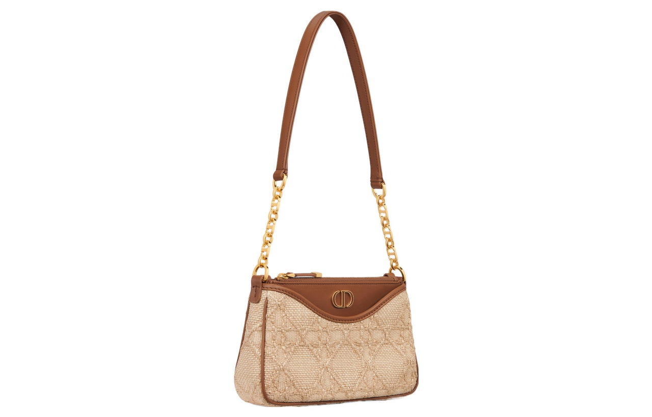 DIOR 30 Montaigne Raffia Grass Handbag Shoulder Bag Women's Natural