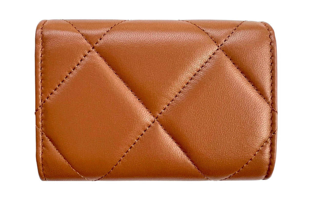 CHANEL 19Bag Lambskin Wallet Small Size Women's Brown
