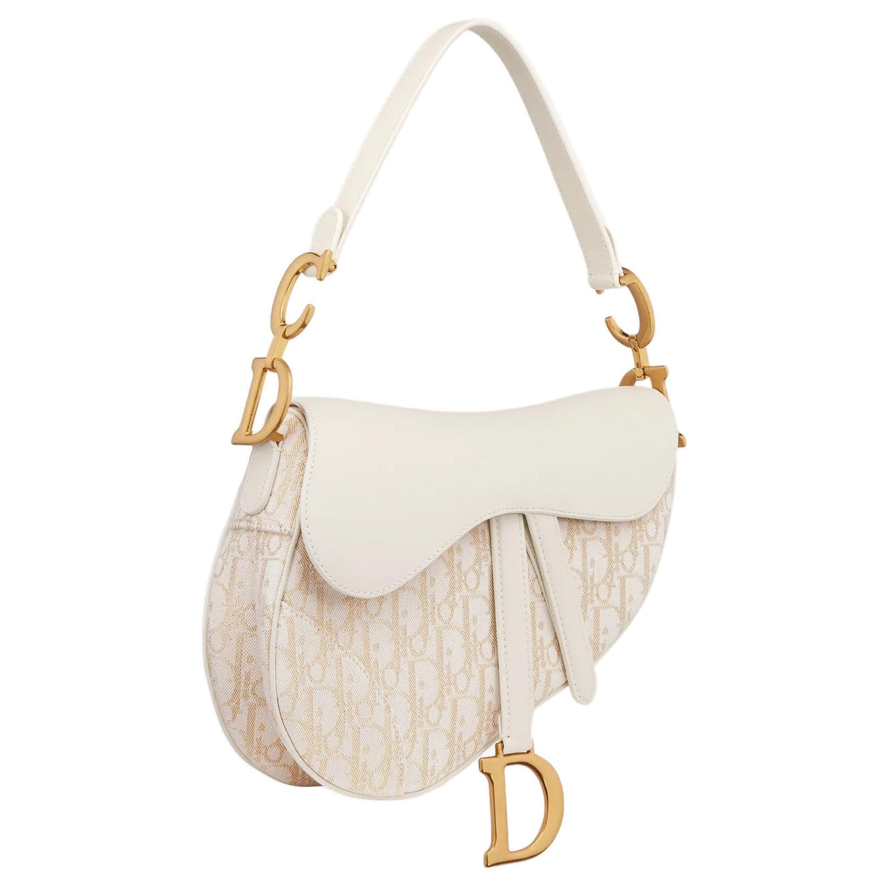 DIOR Cotton Saddle Bag, One Shoulder Handbag Women's Milk White