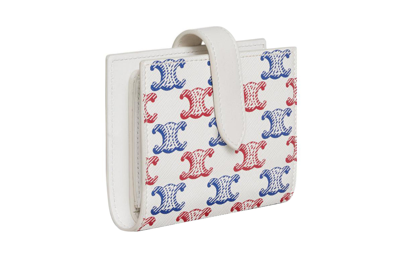 CELINE Canvas With Calfskin Trim Wallet Small Size Women's Blue/Red/White