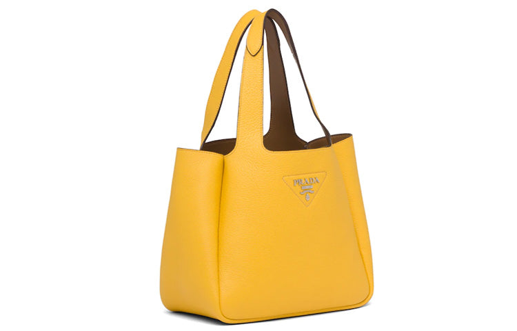 PRADA Dynamique Calfskin Tote Bag Shopping Bag Handbag Women's Caramel Yellow
