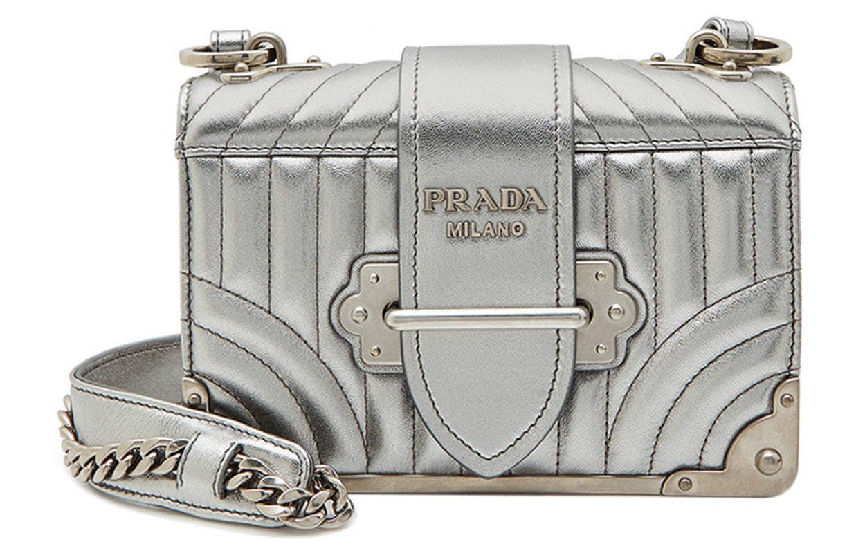 PRADA Cahier Leather Shoulder Bag Women's Silver