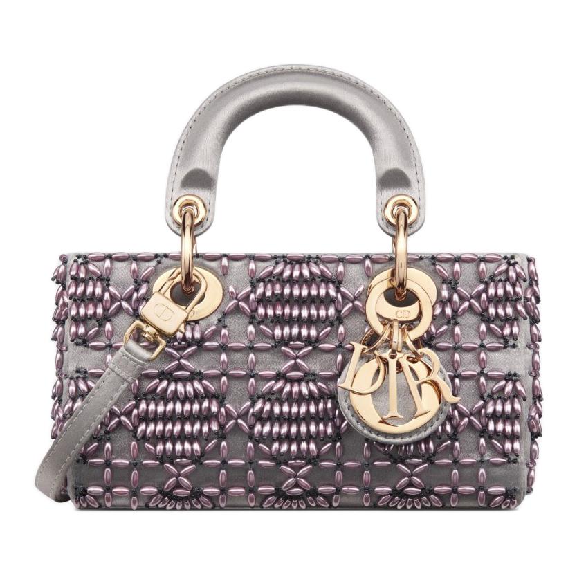 DIOR Lady D-JOY Embroidered Satin Shoulder Bag Crossbody Bag Handbag Extra Mini Women's Gray