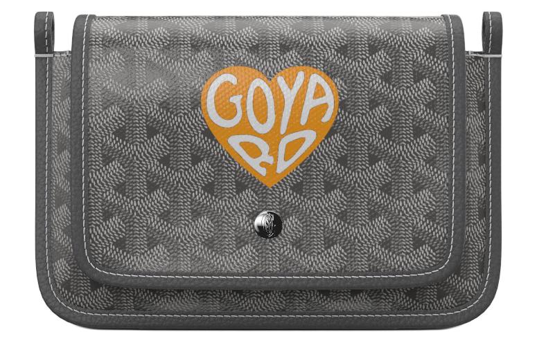 GOYARD Plumet Canvas With Leather Envelope Bag Crossbody Bag Shoulder Bag Unisex Gray With Yellow Small Heart Design