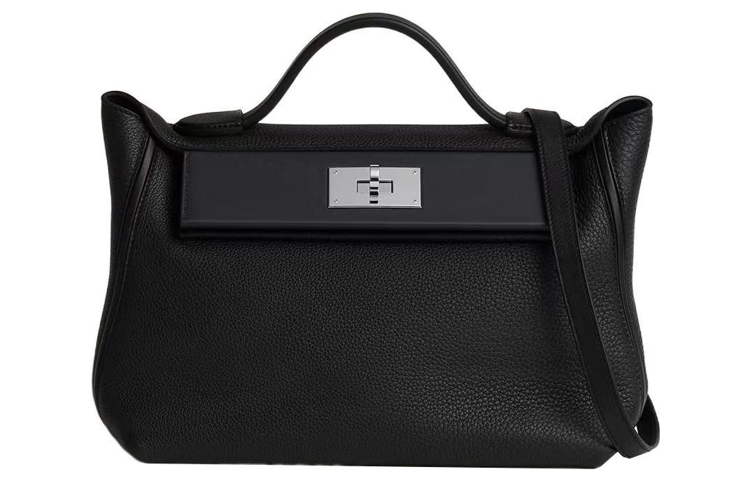 HERMES 24/24 Togo Leather With Swift Leather Shoulder Bag Crossbody Bag Handbag Women's Black With Soft Nick Color
