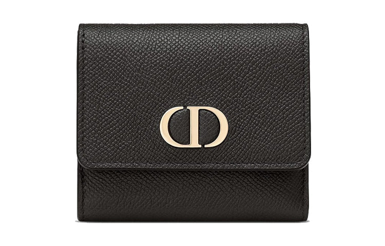 DIOR 30 Montaigne Grained Calfskin Card Holder Wallet Women's Black
