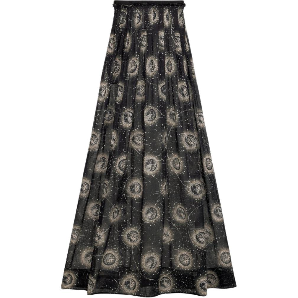 DIOR Long Flared Skirt Casual Long Skirts Women's Black