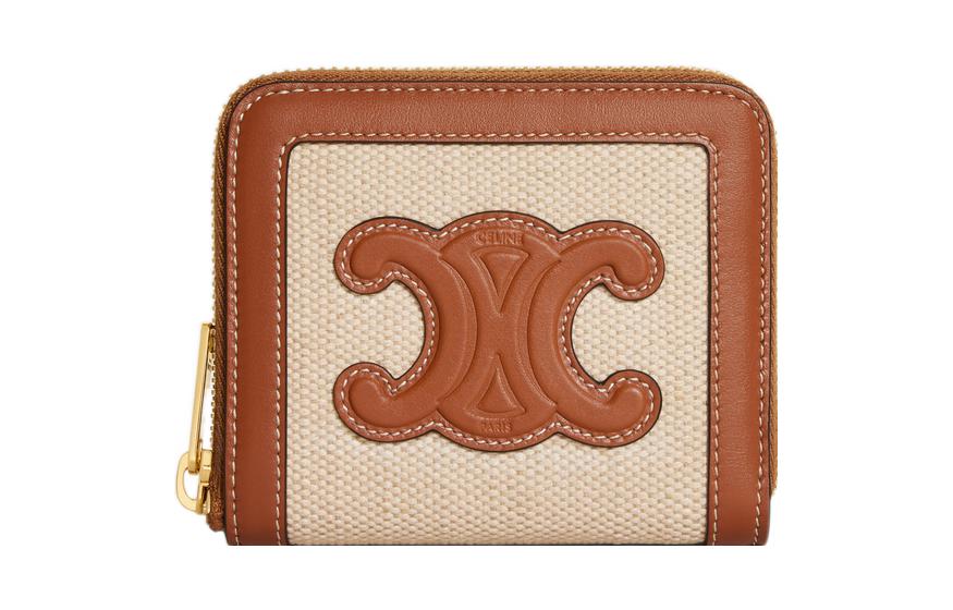 CELINE Fabric With Calfskin Trim Wallet Trumpets Women's Natural/Tan