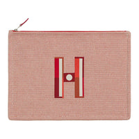 HERMES Faubourg Cotton Storage Bag Clutch Large Size Women's Orange & Raspberry Red