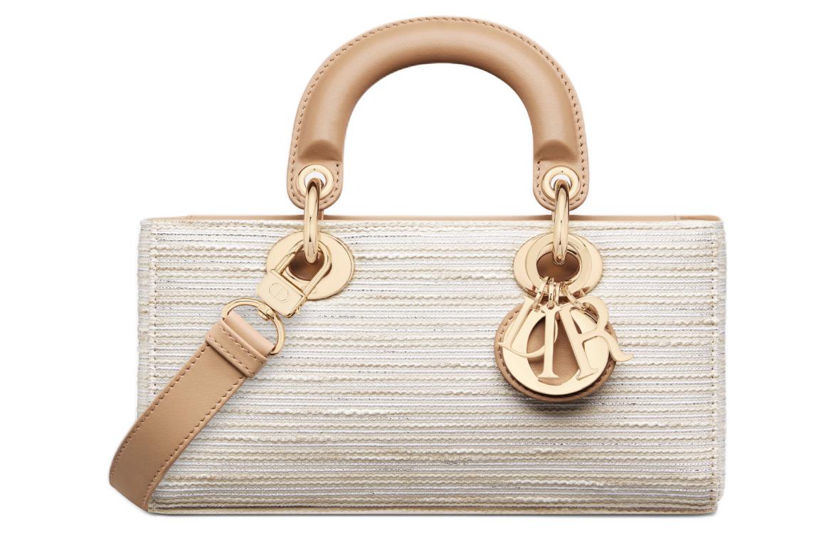 DIOR Lady D-JOY Embroidered Canvas Shoulder Bag Crossbody Bag Handbag Small Size Women's Light Brown