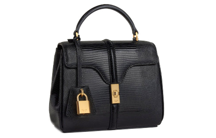 CELINE 16 Lizard Skin Leather With Goatskin Lining Shoulder Bag, Crossbody Bag, Handbag Mini Women's Black