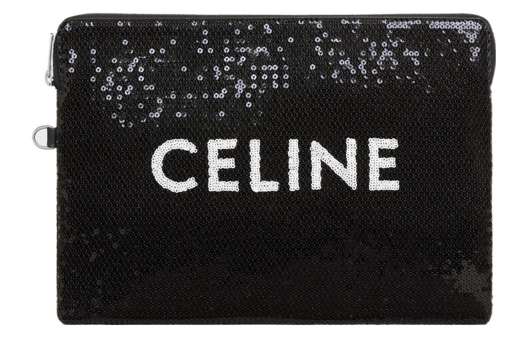 CELINE Calfskin Trim Handbags Wrist Bags Clutches Small Size Women's Black