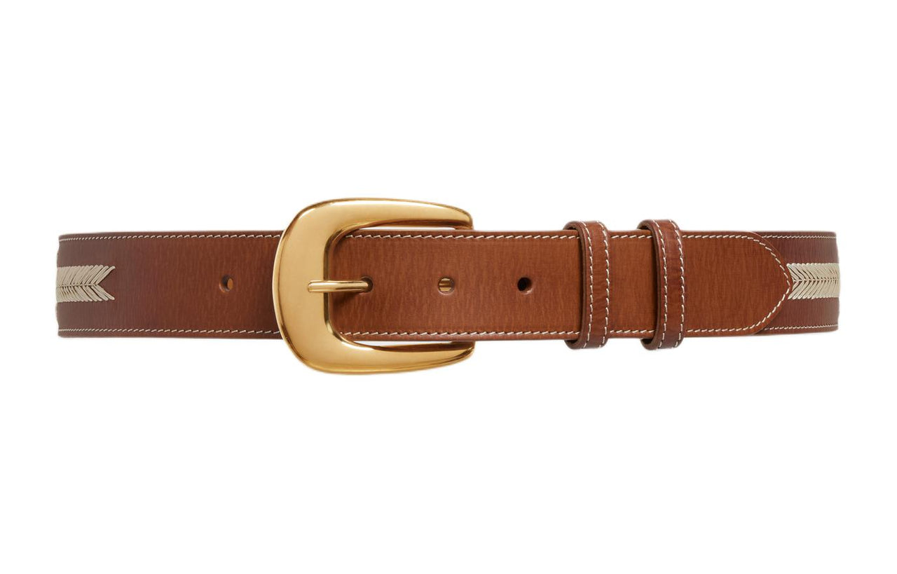 CELINE Embroidered Badge Pin Buckle Women's Brown Width 3.5CM