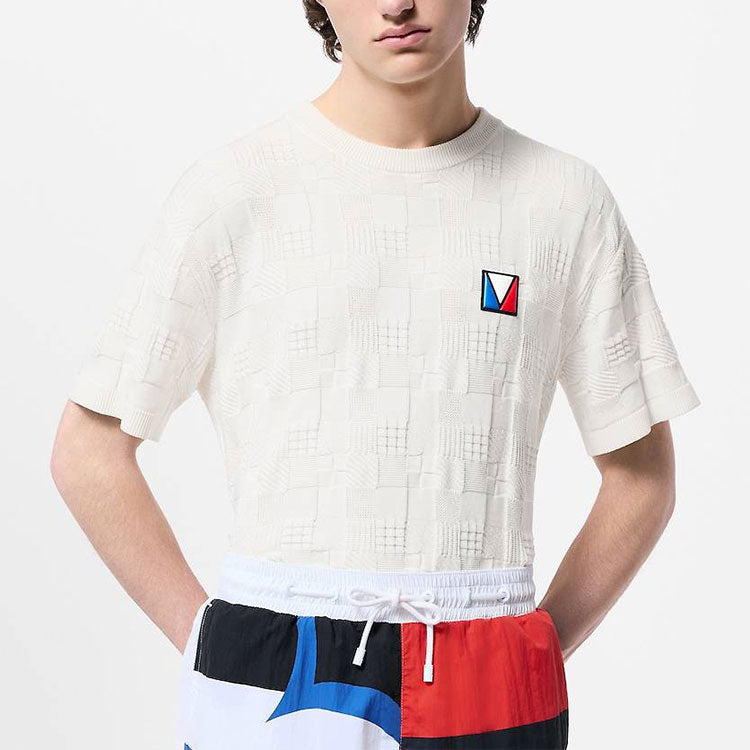 LOUIS VUITTON Damier Jacquard Short-Sleeved Cotton Crewneck