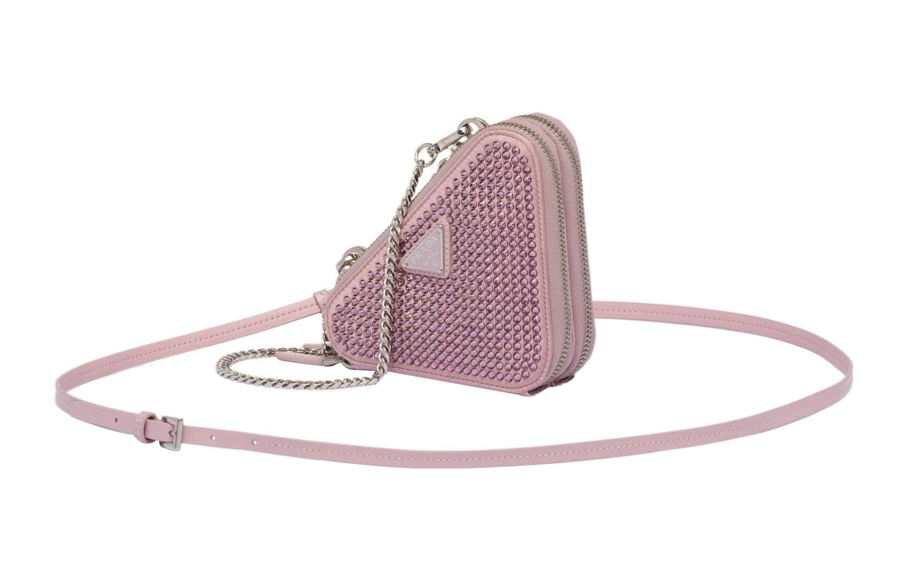 PRADA Embellished Satin And Leather Mini Pouch Alabaster Pink