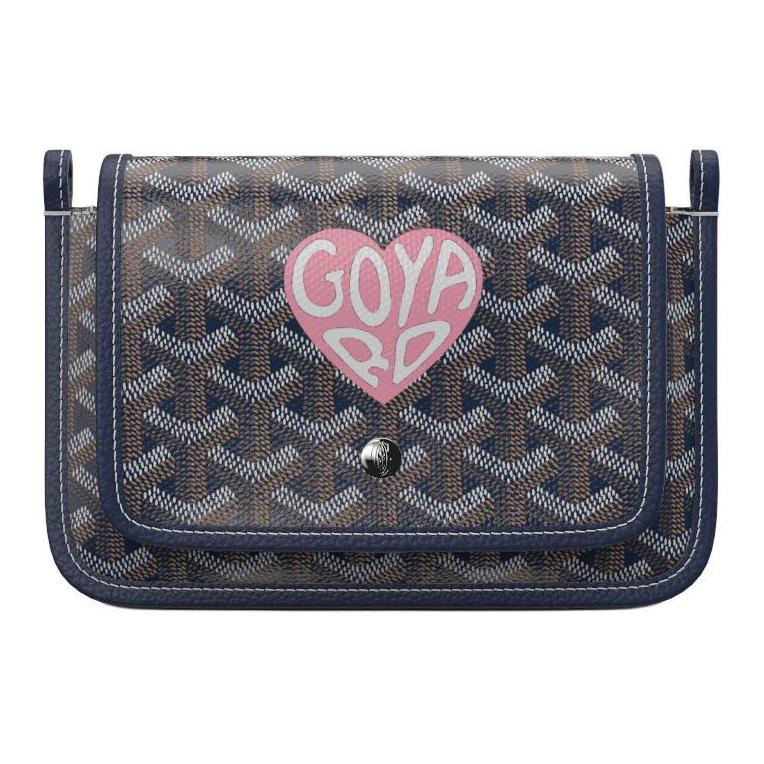 GOYARD Plumet Canvas With Leather Envelope Bag, Crossbody Bag, Shoulder Bag Unisex Dark Blue & Light Pink Small Heart