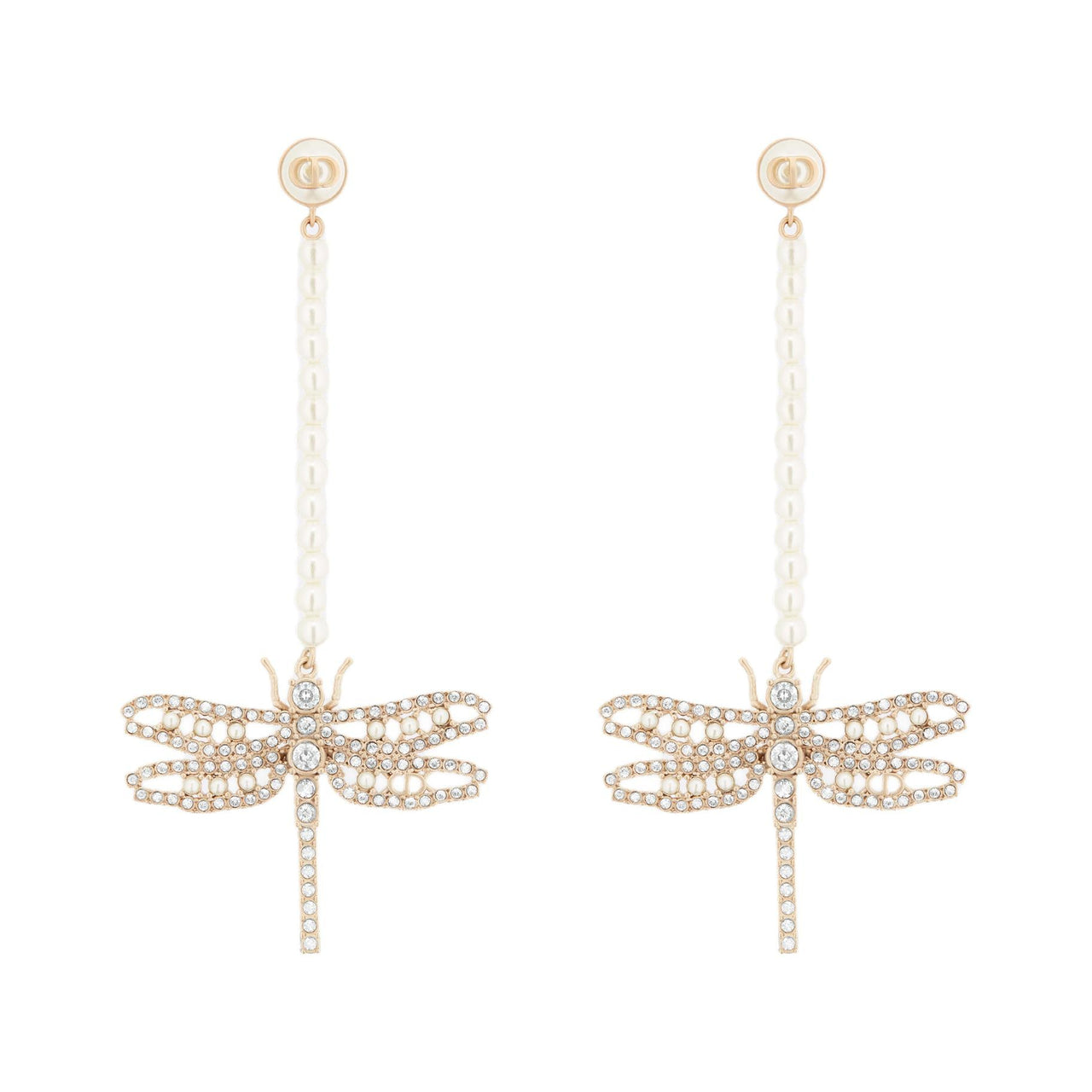 DIOR Metal Resin Faux Crystal Earrings Women's Gold
