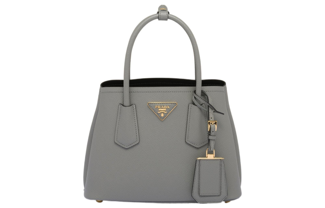 PRADA Double Leather Tote Bag Shopping Bag Shoulder Bag Crossbody Bag Handbag Mini Women's Gray