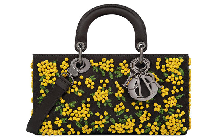 DIOR Lady D-JOY Embroidery With Satin Daisie Bag Shoulder Bag Crossbody Bag Handbag Women's Black/Yellow