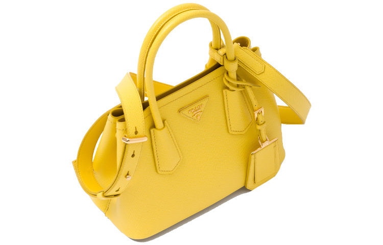 PRADA Double Leather Shoulder Bag Crossbody Bag Handbag Mini Women's Sunlight Yellow