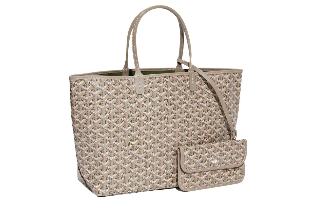 GOYARD Saint Louis Canvas With Leather Combo Tote Bag Handbag Shoulder Bag Small Size Unisex Elephant Gray/Forest Green