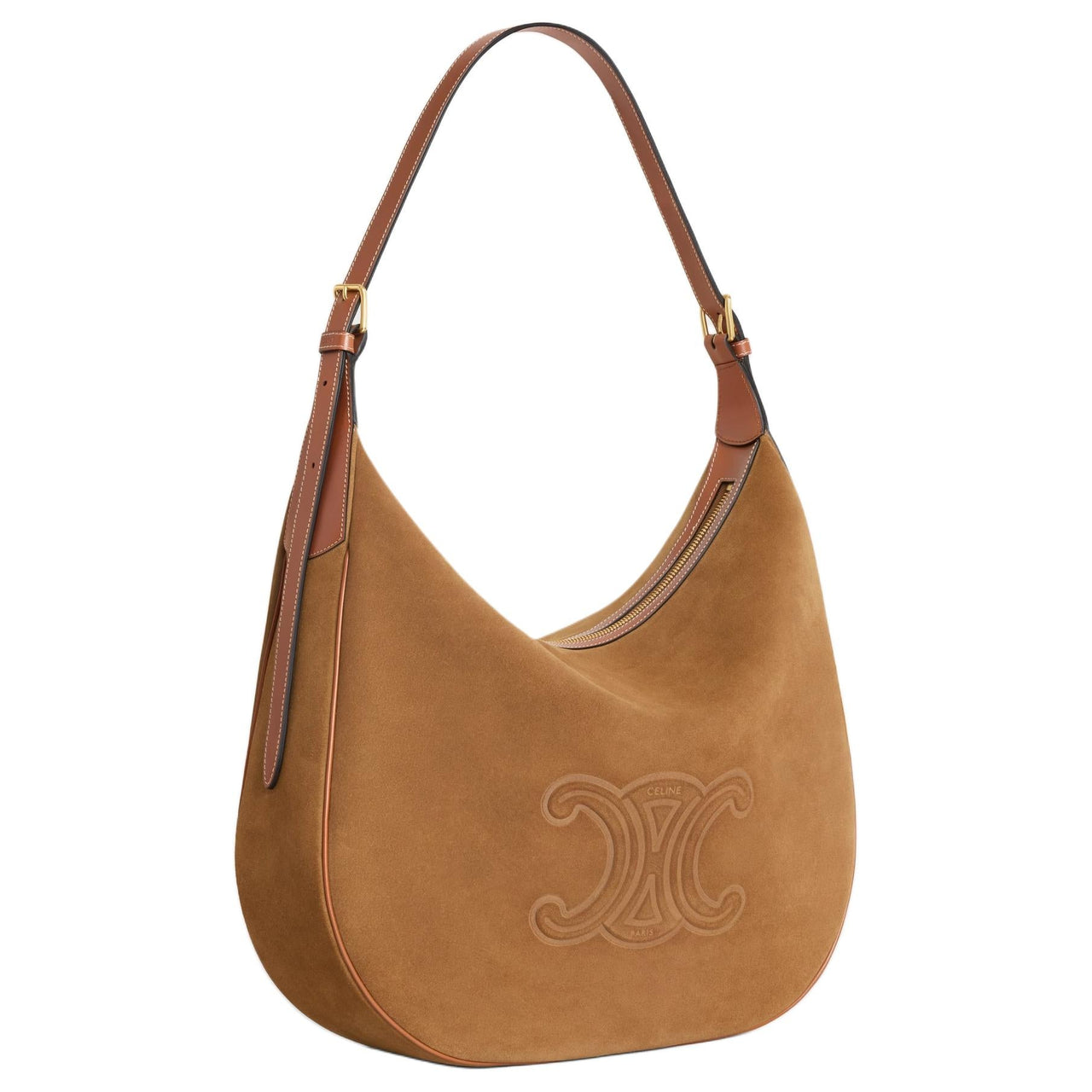 CELINE Calfskin Handbag Shoulder Bag Large Size Women's Tobacco
