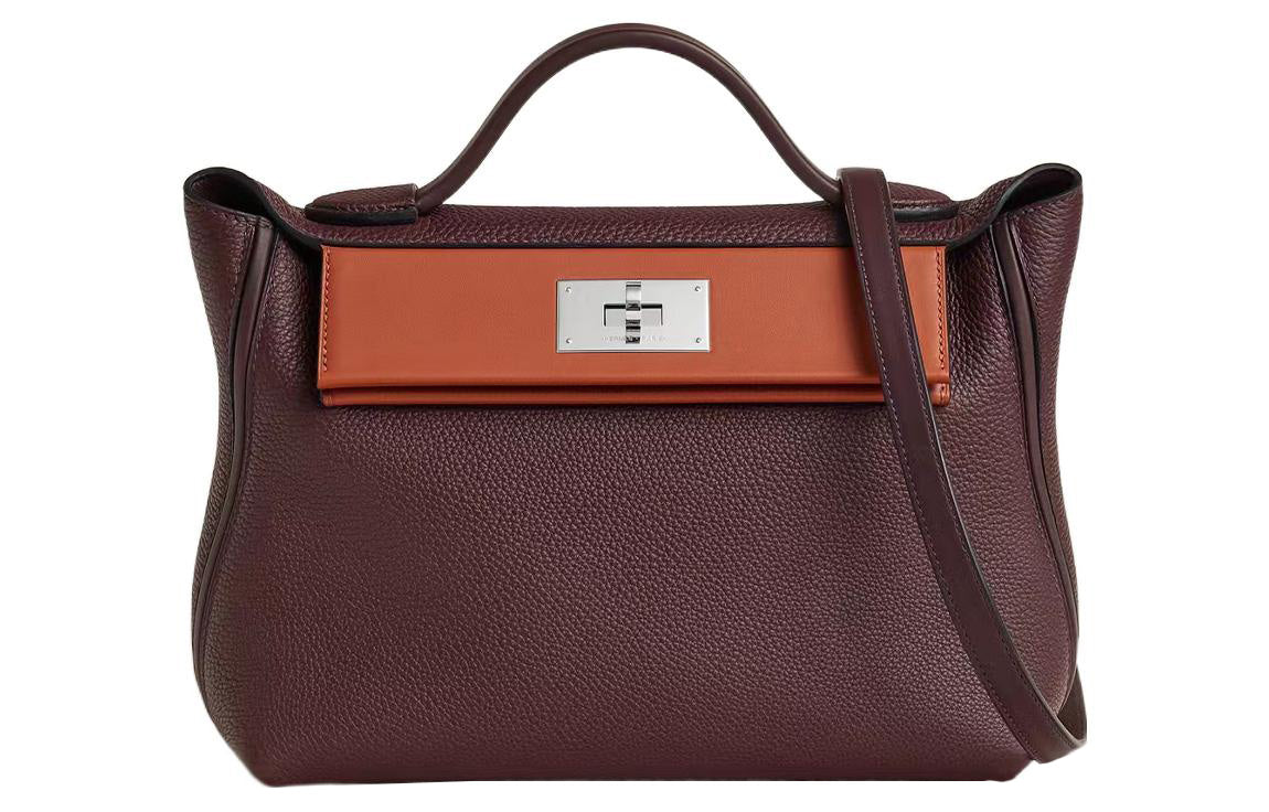 HERMES 24/24 Togo Swift Cow Leather Handbag Shoulder Bag Crossbody Bag Women's Copper Red & Saddle Equipment Red