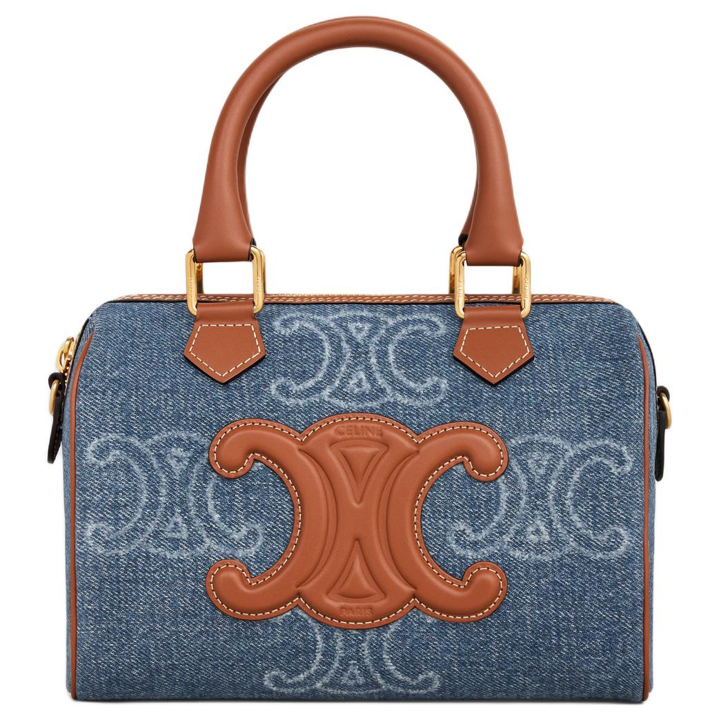 CELINE Fabric With Calfskin Trim Shoulder Bag Crossbody Bag Handbag Small Size Women's Blue