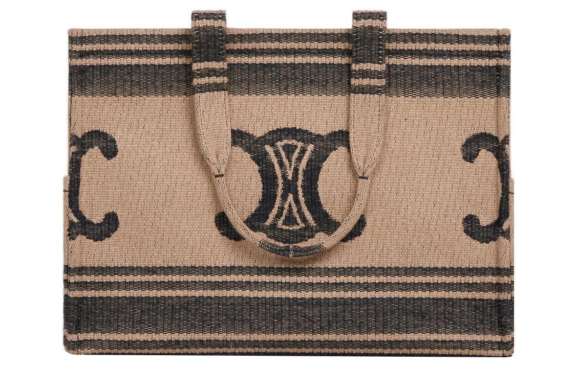 CELINE Cabas Thais Textile Fabrics Tote Bag Shopping Bag Shoulder Bags Handbags Regular Women's Beige Black