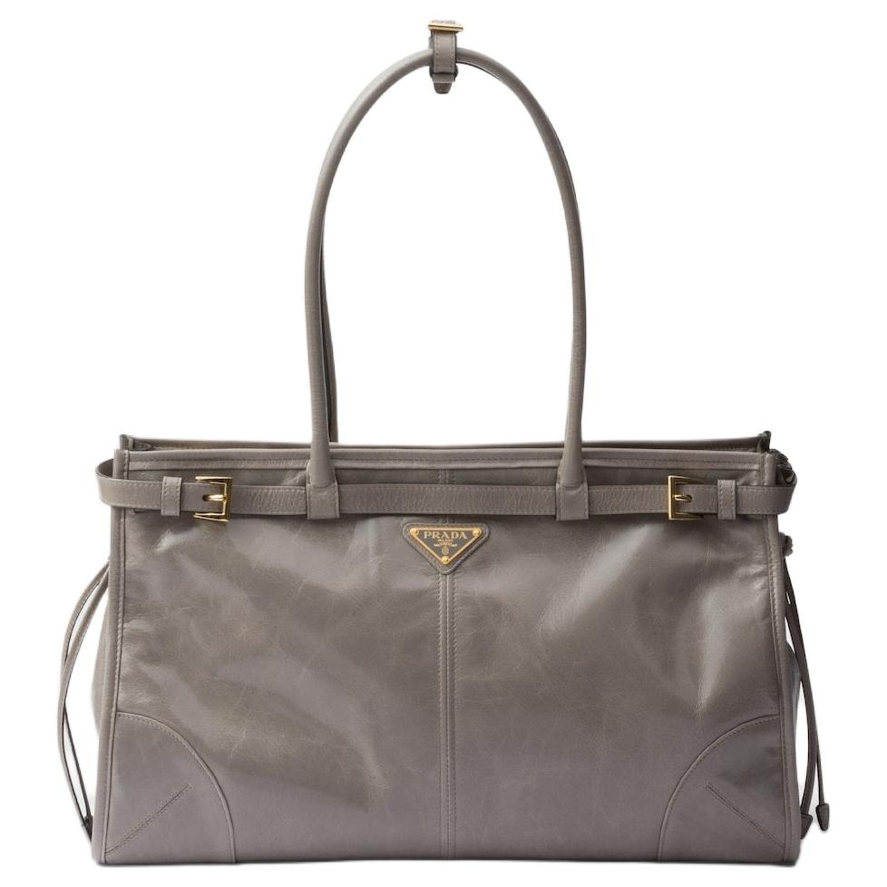 PRADA Cow Leather Shoulder Bag Large Size Women's Air Force Blue Color
