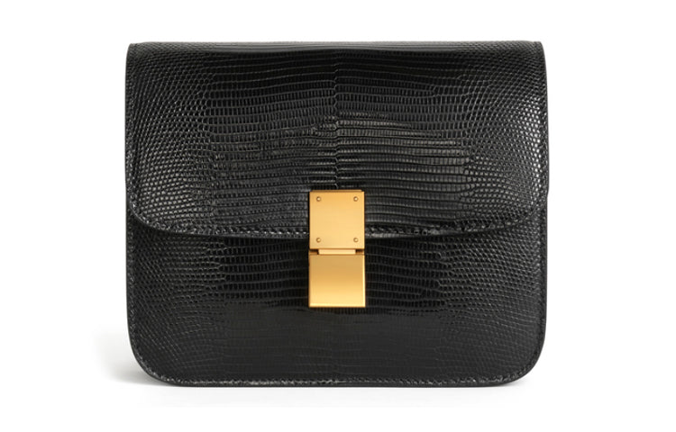 CELINE Classic Bo Lizard Skin Tofu Bag Block Handbag Shoulder Bag Crossbody Bag Teen Women's Black
