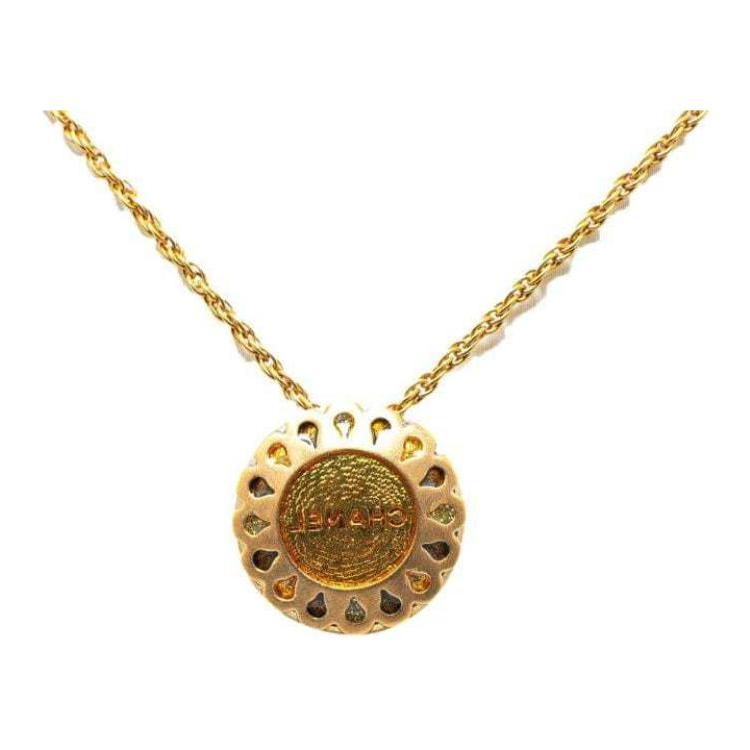 CHANEL 1999 Plated Rhinestone Flower Pendant Costume Necklace